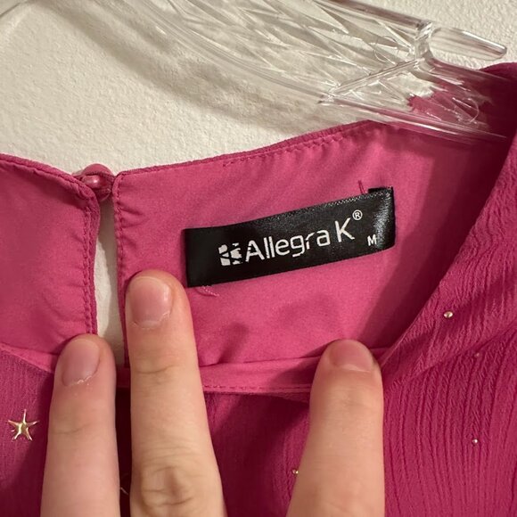 Allegra K Pink and Gold Stars Dress Size Medium | Princess Ruched Sleeves Barbie - Picture 6 of 14